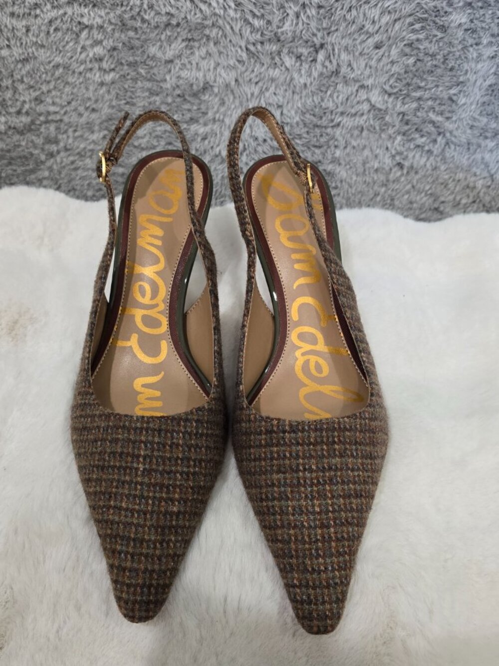 Sam Edelman Bianka Slingback Pumps Brown Plaid Fabric Women's Sizes NEW - Picture 9 of 13